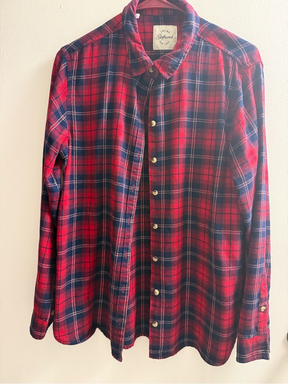 JACHS Girlfriend Red and Navy Plaid Button-Down Shirt